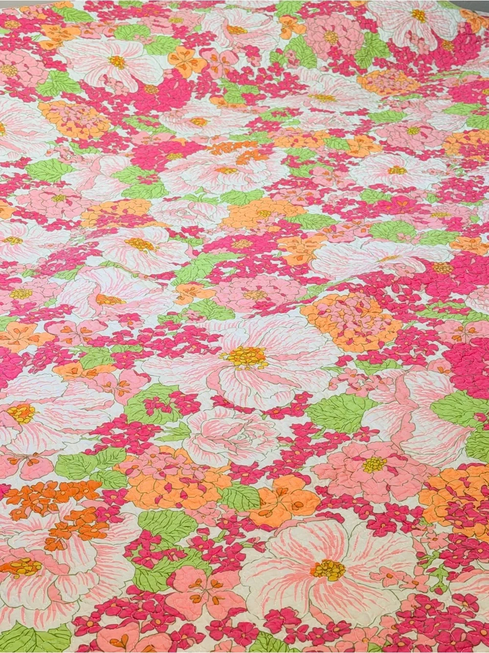 Reversible pink floral/striped lightweight quilt